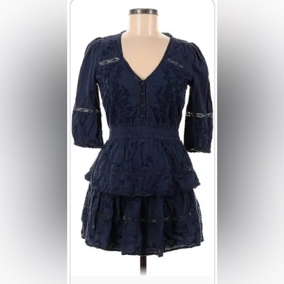 allison NY Dresses & Skirts - Allison NY Navy Blue Embroidered Ruffle Dress Size M NWOT